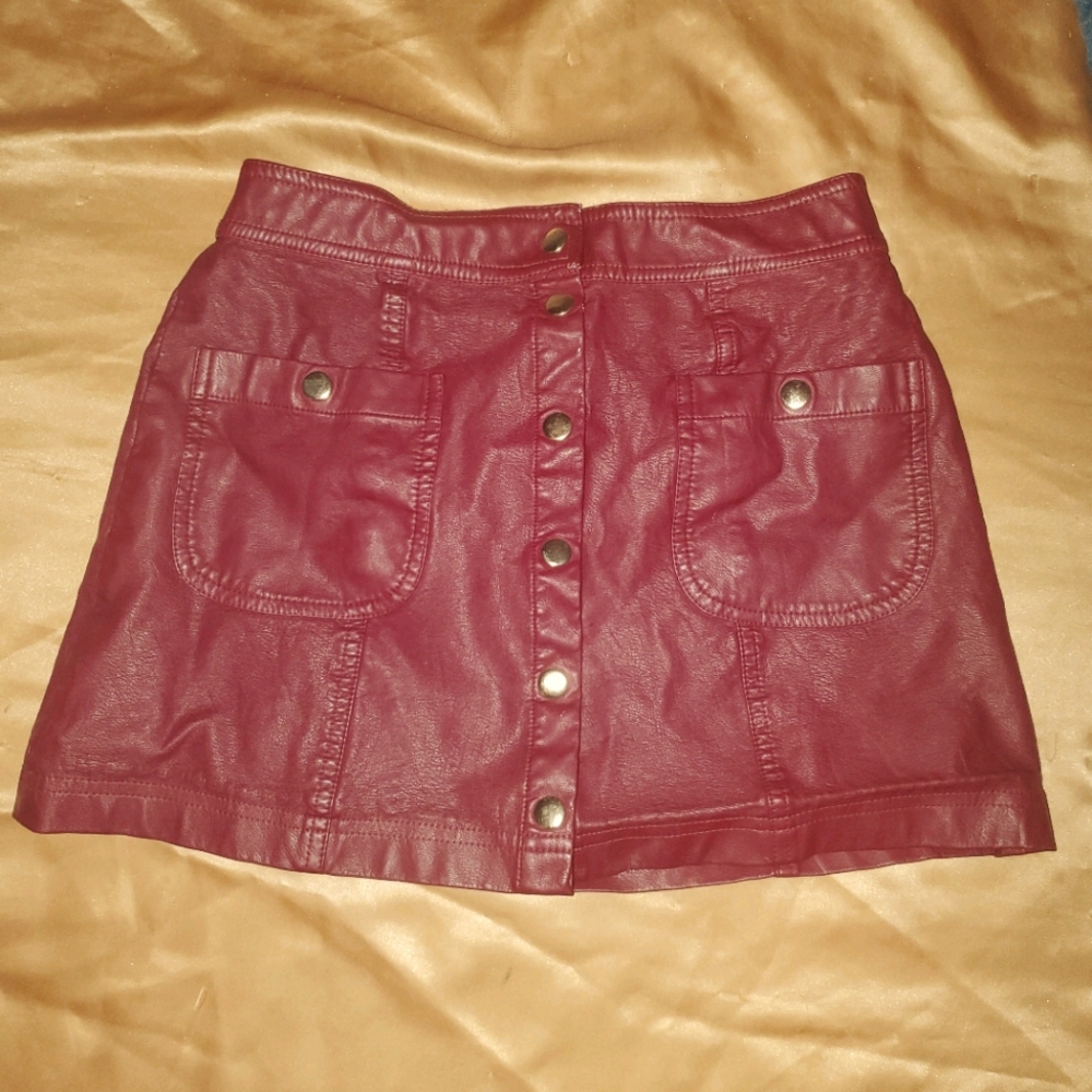 Short Leather Button Up Skirt